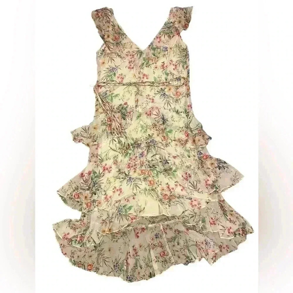 Hale Bob Beautiful Tiered White Floral Dress with Braided Belt Size XS - Picture 2 of 9